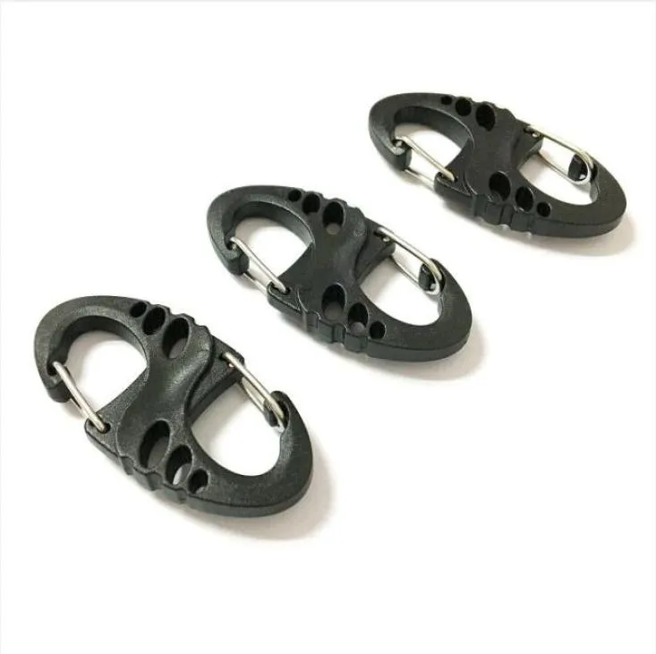 Clip de 100pcslot sbiner pour le bracelet Paracord Carabiner 8 Forme Keychain Black1048439