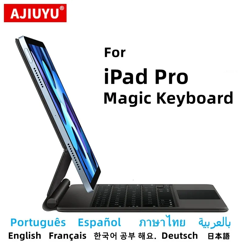 Ajiuyu Magic Keyboard für iPad Pro 11 Zoll 129 Air 5 4 10. 109 Smart Cover Magnetic Portugiesisch Spanisch Arabisch 240424