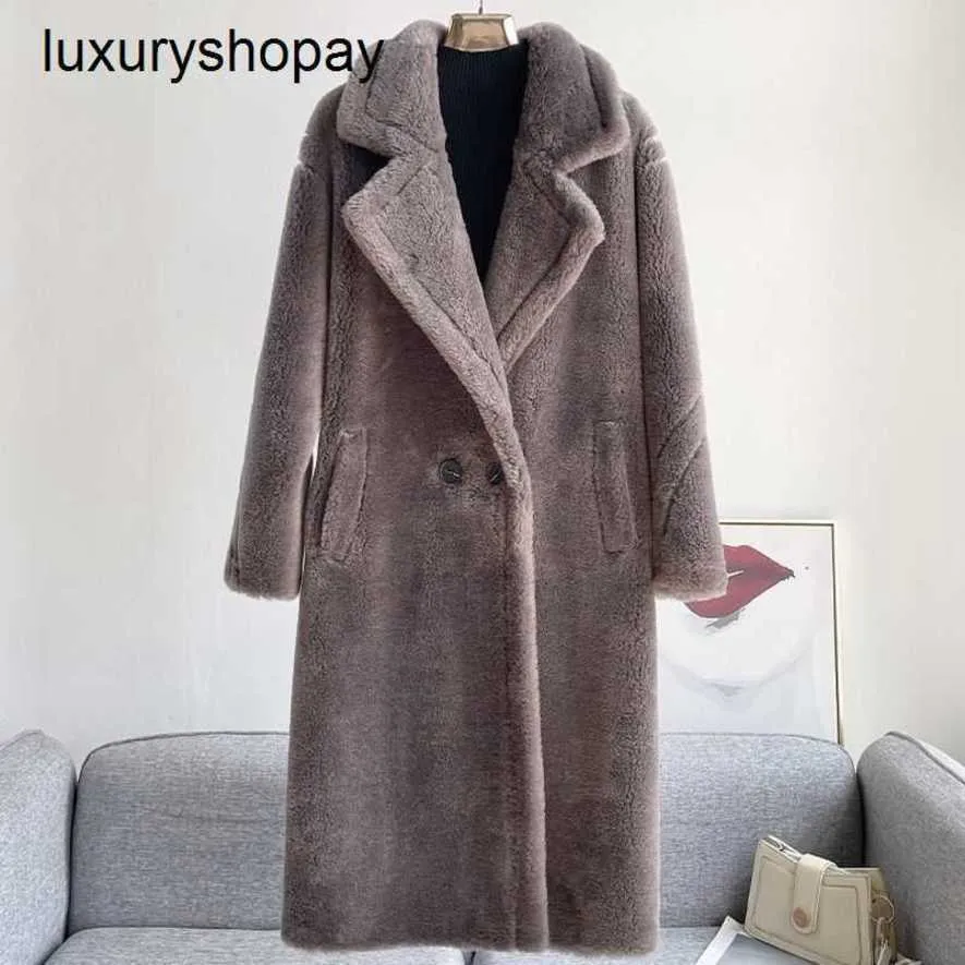 Maxmaras Coat Teddy Bear Womens Cashmere Coats Wool Winter New Camel Fleece Fur Lamb Hair Suit Collar Mid 9km8