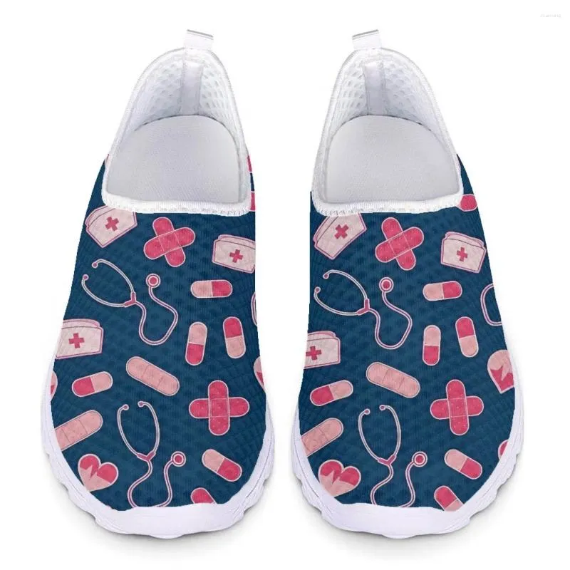 Casual Shoes InstantArts Bandage Printing Söt icke-halkvård för kvinnor Summer Mesh Breattable Flat No Lace Up Sneakers