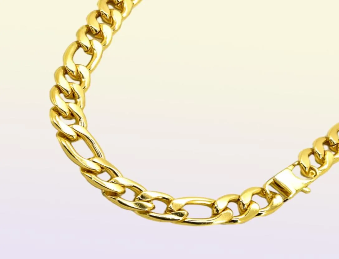 12mm Men Jewelry 18K Gold Plated Figaro Chain Stainless Steel Necklace T and CO Curb Cuban Choker 18 36 Inches Long Waterproof217680376
