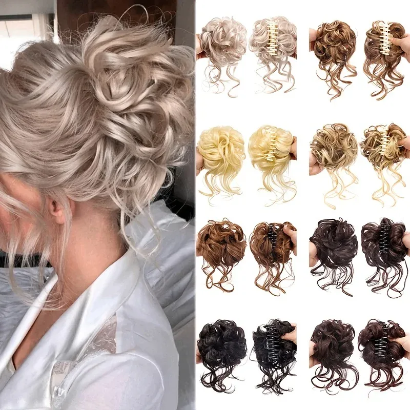 Chignon sentetik saç topuz dağınık scrunchies saç parçası aksesuarları pençe klip chignon kıvırcık saç elastik saç bandı kadınlar için