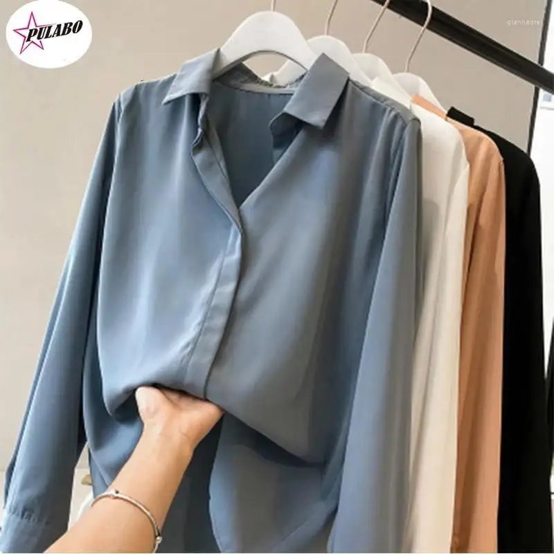 Blouses pour femmes Pulabo Corée de mousseline de mousseline blanc 4xl 5xl Spring Casual Office Wear Shirts à manches longues