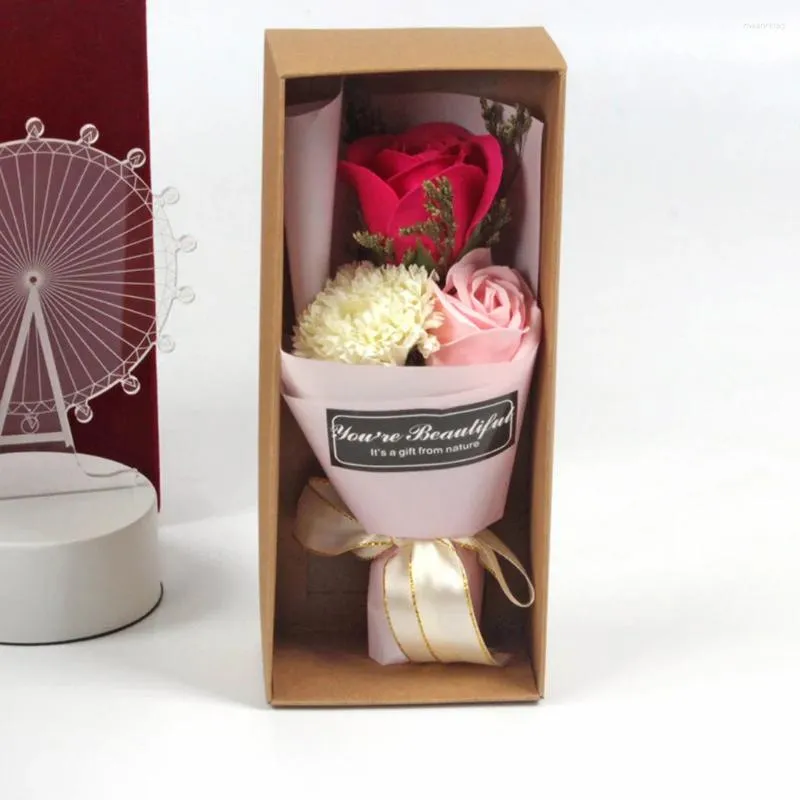 Dekorativa blommor Box Wedding Gift 3 Soap Rose Flower Bouquet Wife Present Artificial Mother's Day Birthday Party Decor