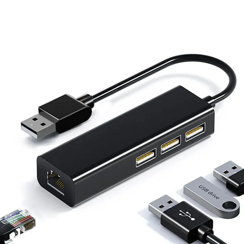 USB Ethernet с 3 -й портом USB Hub 2.0 RJ45 LAN -карта USB для Ethernet Adapter для Mac IOS Android PC RTL8152 USB 2.0 Hub