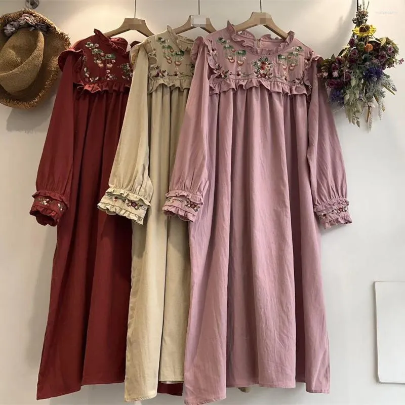 Robes décontractées prairie chic robe pastorale féminine douce robe de charrette en dentelle en dentelle coton midi robe longue femme vestidos