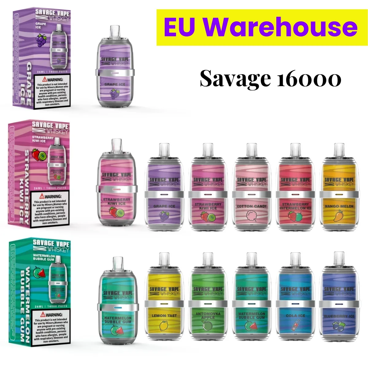 EU Warehouse Savage Whisky 16000 10000 Puff Disposable Vapes 2% 3% 5% NIC Airflow Switchable Prefilled Disponable Cart 650mAh Battery Type C Charge 10 Flavors Puff 9000