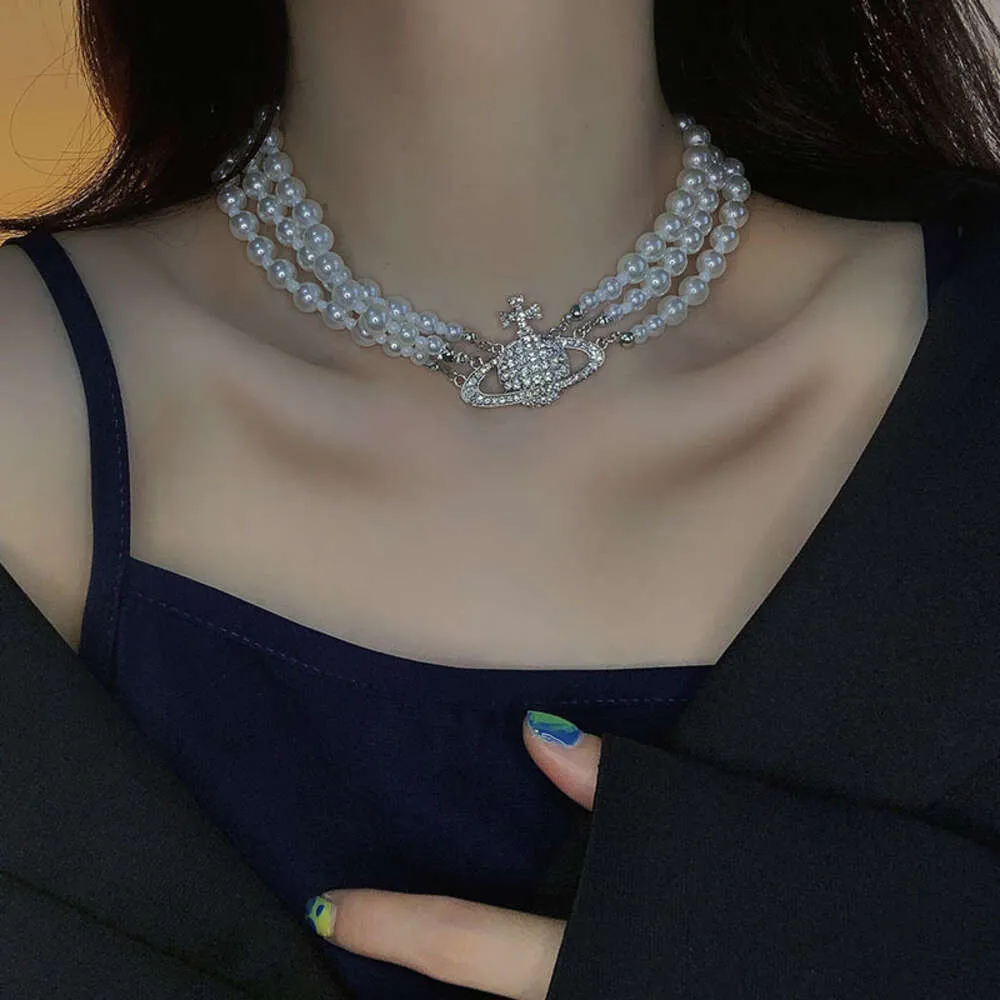 Projektant biżuterii Naszyjniki Koreańska wersja zestaw z diamentową bransoletą perłową + naszyjnik wielowarstwowy łańcuch obojczyka na szyję (żeński) Prezent na Dzień Matki