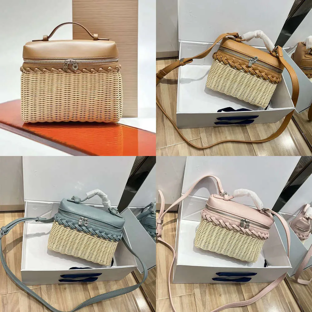 L19 Piana LP Dames Bamboo geweven designer Make -uptas Echte lederen handtassen Canvas struisvogel gestrand handtas schouder mini crossbody lunchbox tas originele kwaliteit