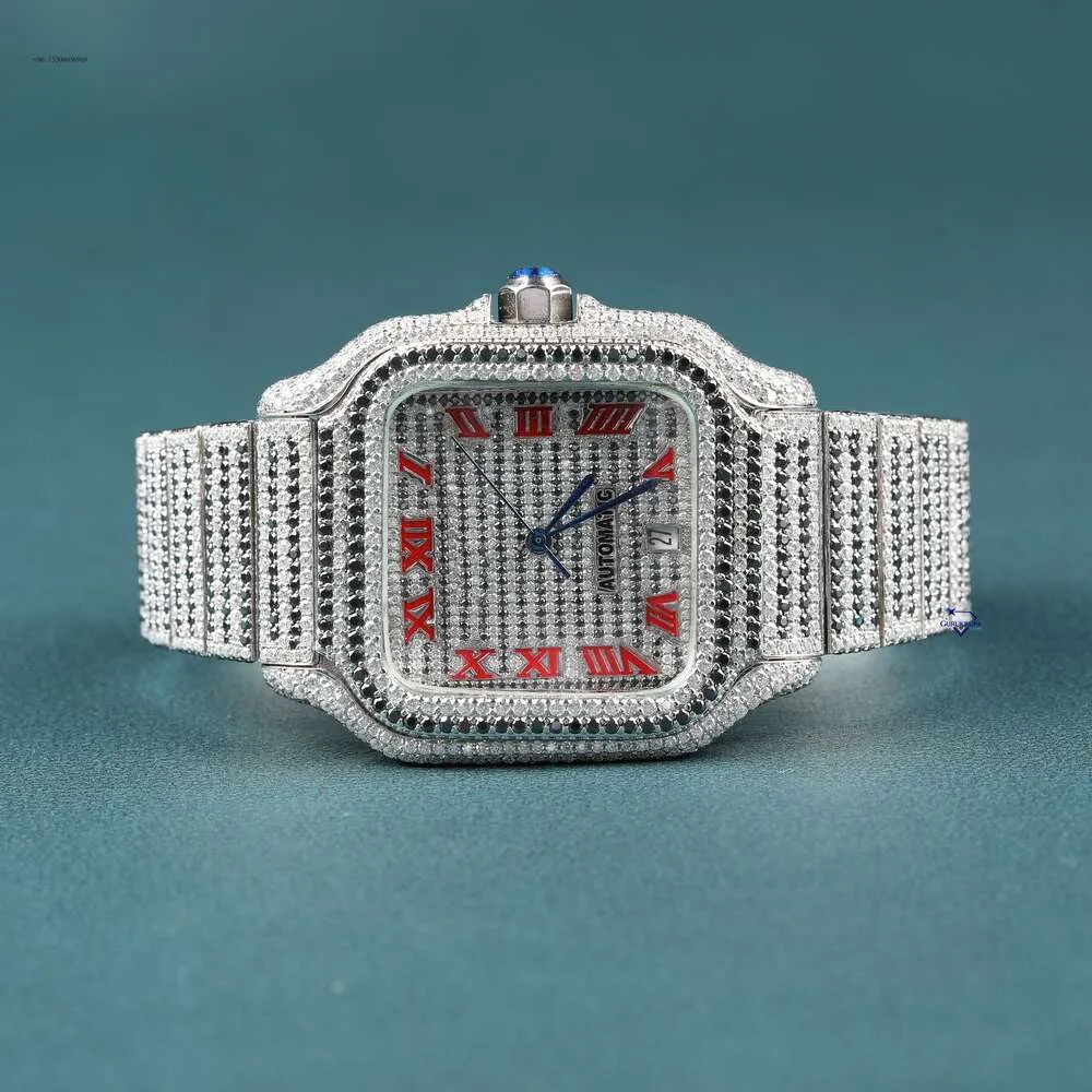 Diamants de laboratoire attrayant entièrement glacés VVS Clarity Party Bijoux fabriqués avec une garantie de poignet en acier inoxydable montre