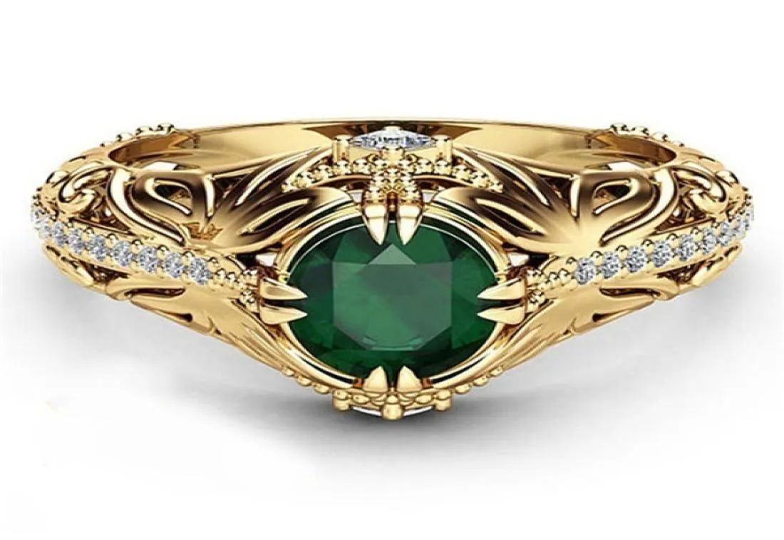 Emerald Color 14K Gold Ploated Ring for Woman Men Betrokkenheid Wedding Ring4128874