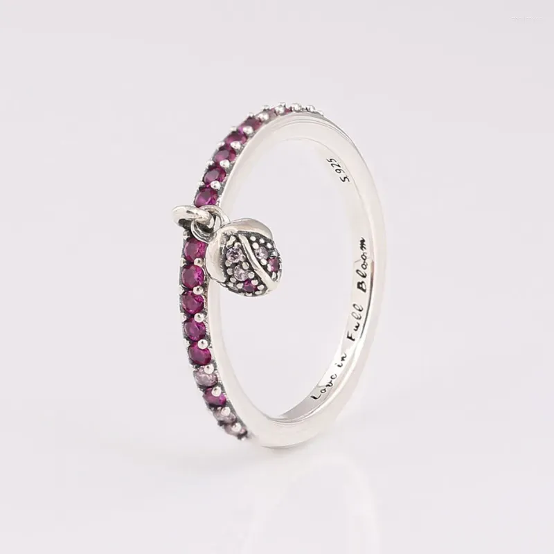Ringas de cluster Blossom Ladybird com anel de cristal para mulheres autênticas S925 Sterling Silver Lady Jewelry Girl Birthday Gift