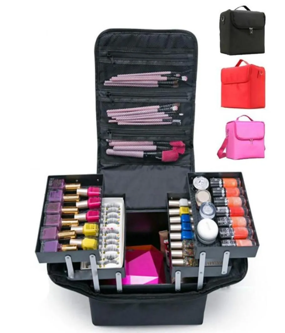 Make -up zak handheld grote capaciteit meerlagige manicure manicure kapping borduurwerk gereedschap kit cosmetica opslagcase toiletiekbag4887065