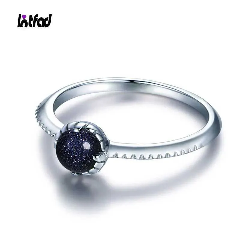 Band Rings New Fashion 925 Sterling Silver Ring Suitable for Women With Border Setting Blue Sandstone Ring Exquisite Party Jewelry Gifts Q240427