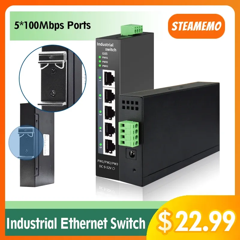 Schakelt Steamemo Industrial Network Switch Ethernet met 5 10/100mbps Port Baset Din IP40 Industrial Network Switch