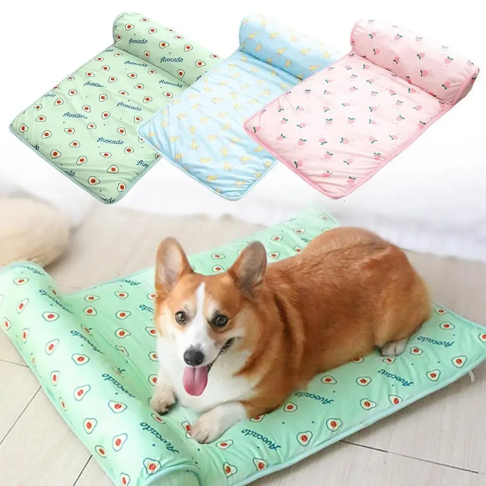 Dog Bed Mat Summer Cooling Pad Pet Sleeping With Pillow Dogs Cats Ice Silk Filt Madrass 240424