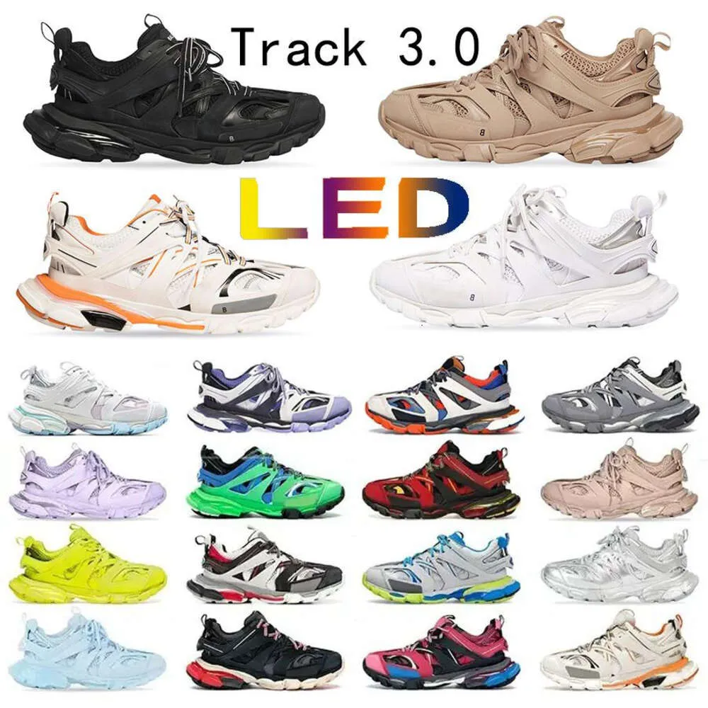 Track Paris 3 avec designer LED Chaussures décontractées pour hommes Tracks Womens 3.0 Runners Light Up Triple S Pink Light Blue Grey Full Black Reflective Designer Sneakers Plateforme BL