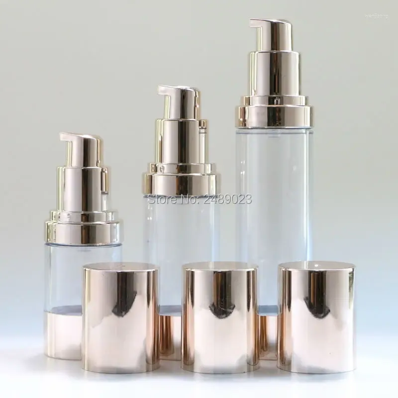 Opslagflessen 15 ml 30 ml 50 ml Paal Gold Airless Bottle Travel Cosmetische potten Plastic Emulsie Navulbaar Kleine HUNPEREN 100 PCS/Lot