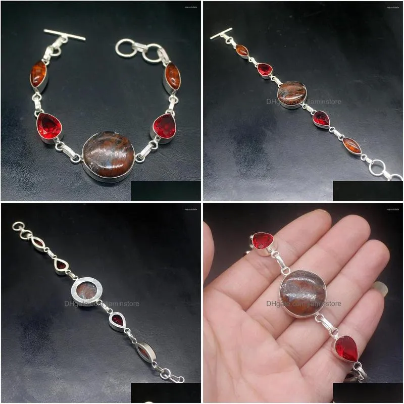 Bracelets Chain Link Bracelets Sea отправил Baltic Amber красный гранат Sier Color Charms для женщин 7,75 дюйма Drop Delivery Dewelry Dhqyh