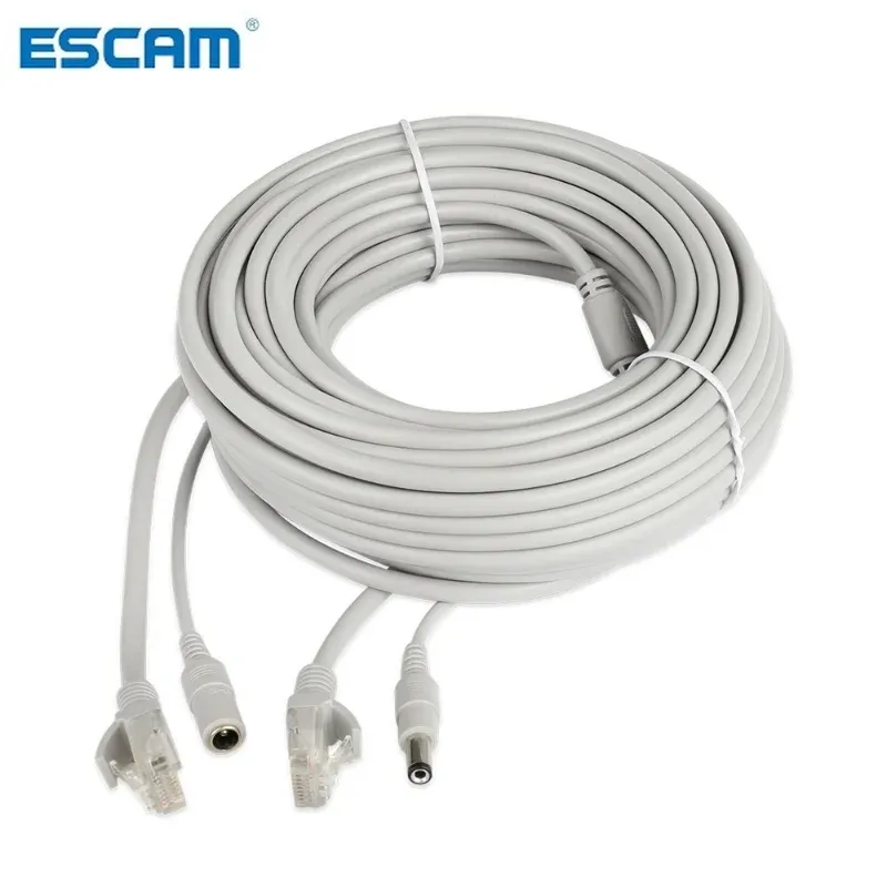 Kamery internetowe Escam 30m/20m/15m/10 m/5m RJ45 + DC 12V Power Lan kablowe kable sieciowe dla kamery IP sieci CCTV