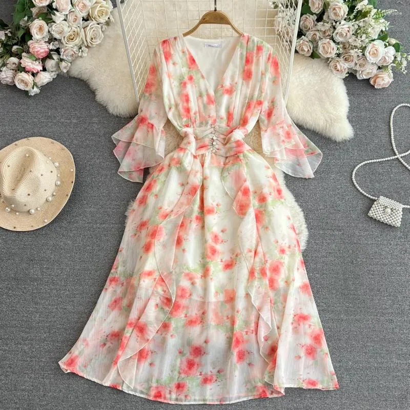 A Line Summer Dress Flare Korean Floral Casual Dresses VANOVICH Summer V-neck Waist Slim Long A-line Chiffon Dress Korean Style Thin Flare Sleeve Peplum A Line Summer Dress Flare Korean Floral Casual Dresses VANOVICH Summer V-neck Waist Slim Long A-line Chiffon Dress Korean Style Thin Flare Sleeve Peplum