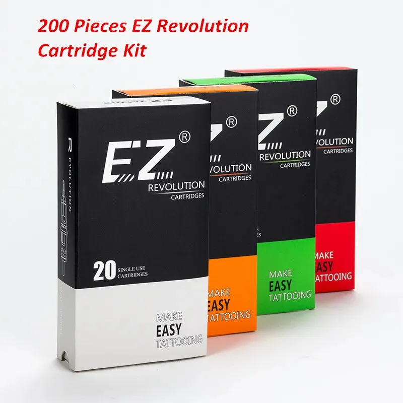 200 pc's geassorteerde EZ Revolution Cartridge Naald Kit Liner Shader RLRSM1RM Gemengde maten voor roterende tattoo Pen Machine Grips 240415