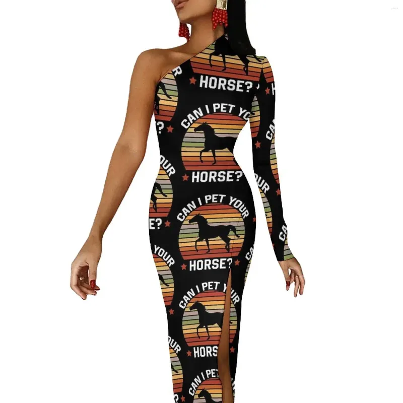 Casual Dresses Funny Horse Bodycon Dress Female Animal Print Elegant Maxi One Shoulder Street Wear Custom Birthday Gift