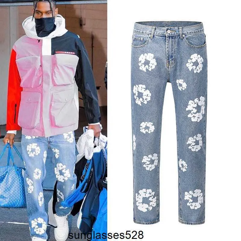 2023 Designer New Womens da donna Flower Flow Full jeans Pants Fashion Brand Streetwear Us Straight Men Women Women