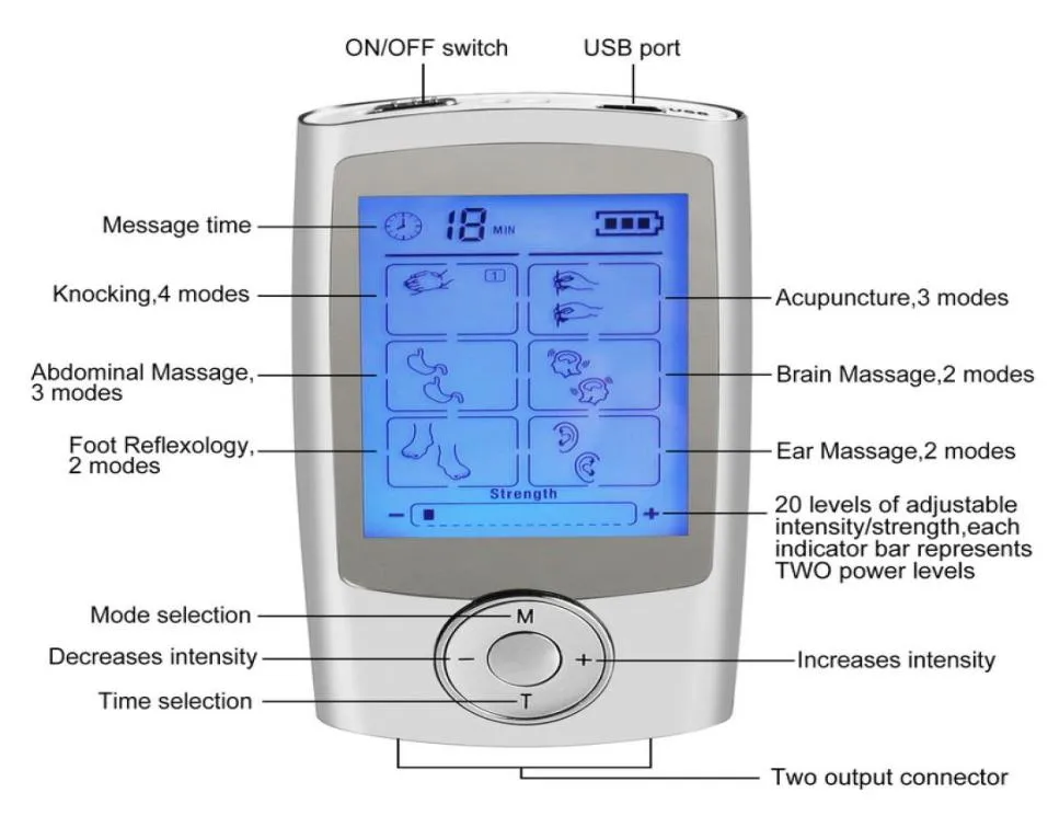 16 Mod Sağlık Bakımı Vücut Masajı Çift On Tens Makinesi Dijital Elektrik Terapisi Akupunktur Massageador Stimülatörü Cihaz7611135