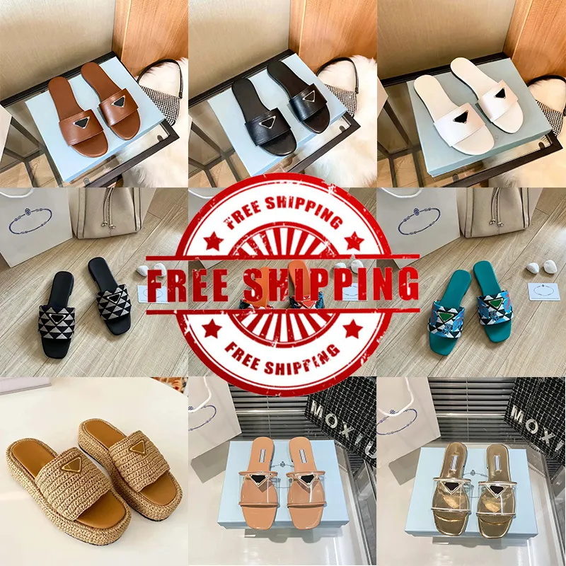 Gratis fraktdesigner Kvinnor Sandaler tofflor Slides Luxury Flat Sliders Flop Flops Summer äkta triangelläder loafers Bath Womens Sandale