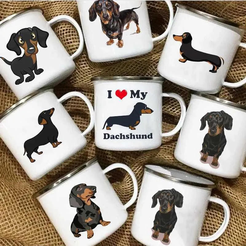 Mugs I like sausages dog enamel coffee cups camping wildfire parties beer drinks juice cola cups outdoor travel cocoa cups etc J240428