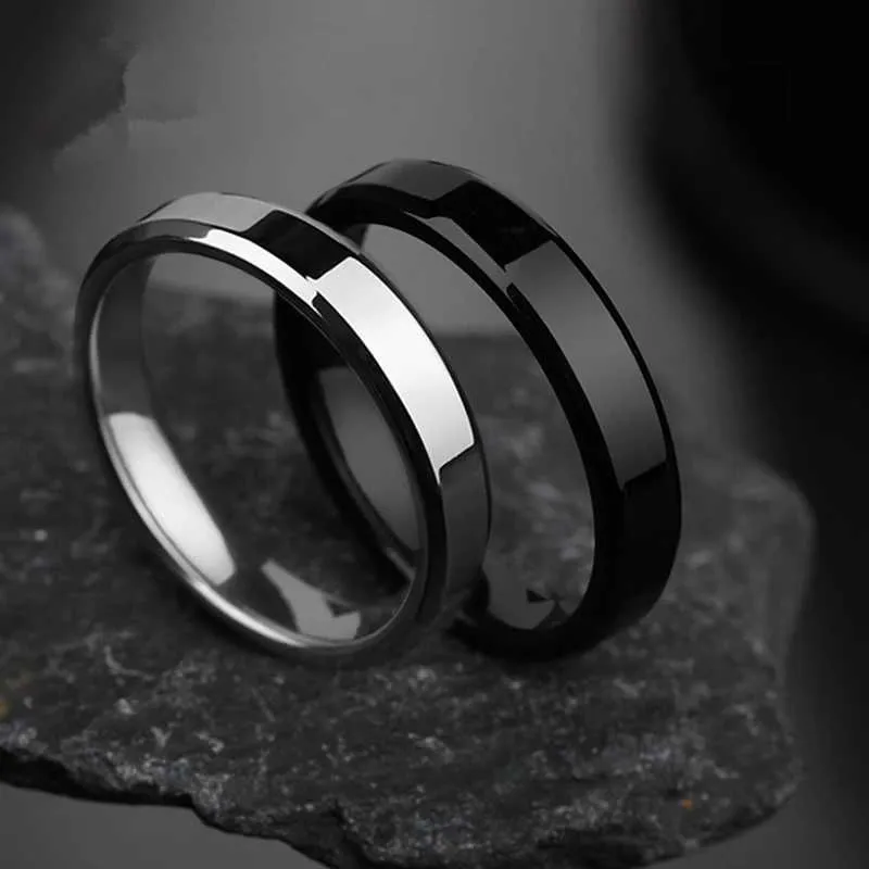 Anneaux de bande 4 mm sonnerie lisse en douceur noire en acier inoxydable en acier inoxydable pour hommes d'anneau d'anniversaire d'anniversaire Q240427