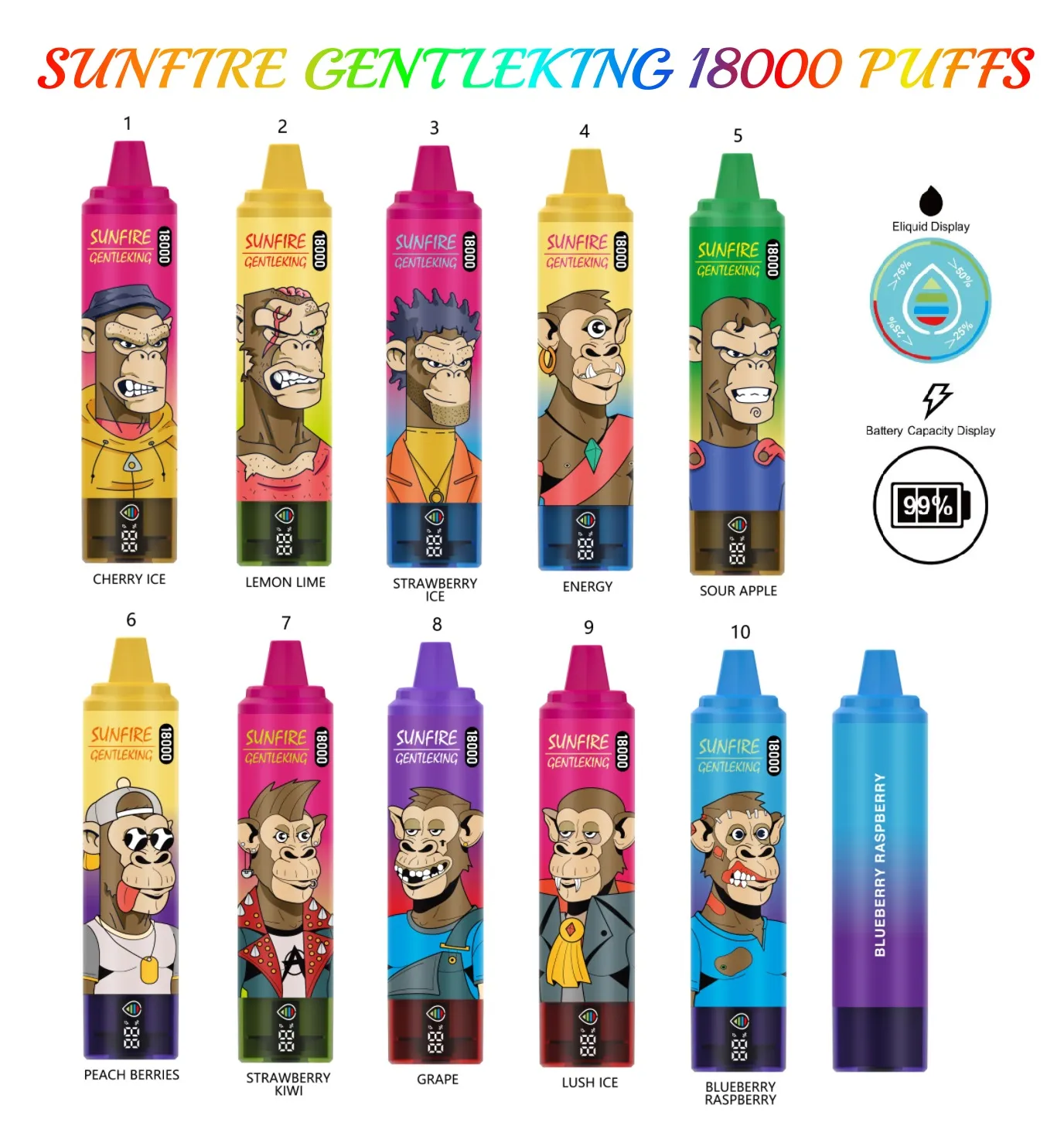 2024 Nouveau arrivée Sunfire 18000 Puffes avec écran Vape 25ml E liquide 850mAh Énorme Vapor Puff 18000 15000 15K 18K 20K PEN CORCHATAH TORNADO VAPE DISPOST VAPE FRANCE CZ