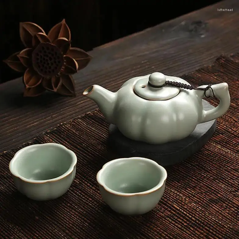 Tearware Sets Ru Kiln Teaset Uma panela de duas xícaras de chá de chá de capa de cerâmica viagens simples de bule de chá na venda