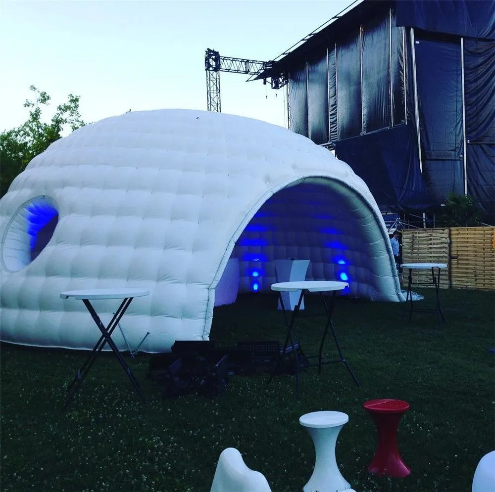 Anpassad White Oxford Uppblåsbar kupoltält Bröllop Disco Lawn Marquee Air Igloo Bar Luna Building Party Hyrballong med fläkten gratis genom luftfrakt