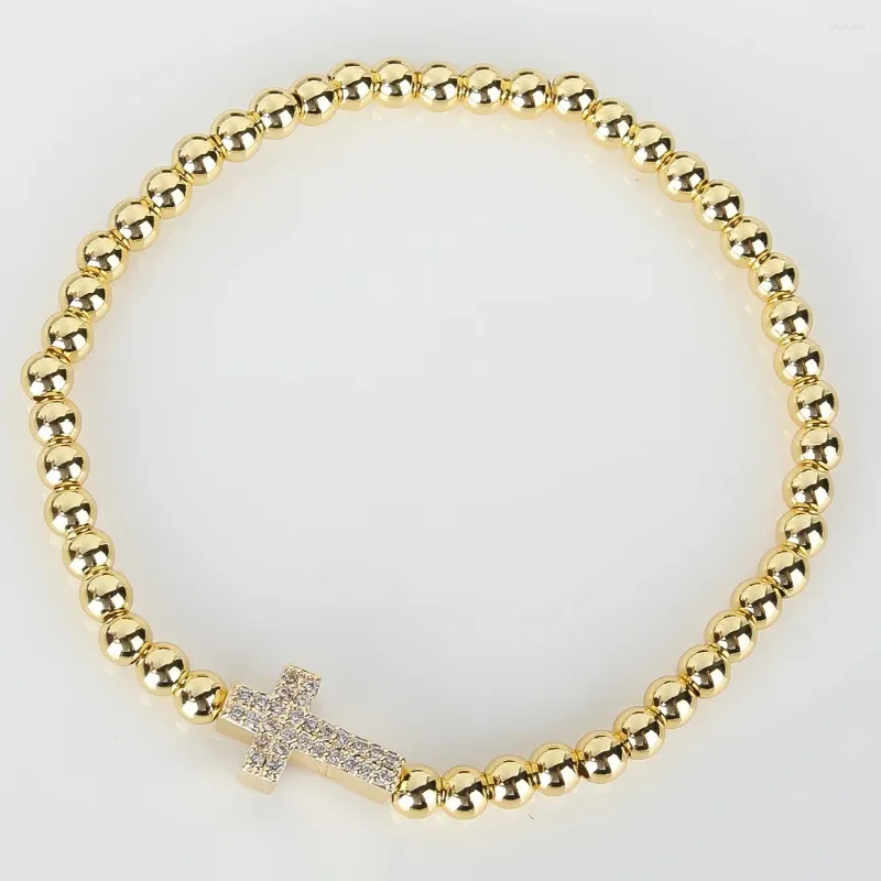 Braccialetti Link Fashion Design classico Design da 4mm in acciaio inossidabile perle CZ Croce Bracciale intrecciata per donne Gioielli Gift Wholesale