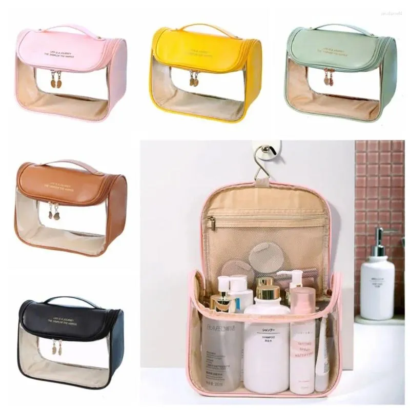 Bolsas cosméticas Cajas transparentes impermeables Hook Multifunción PVC Bag Bag Bag Organizador de viajes
