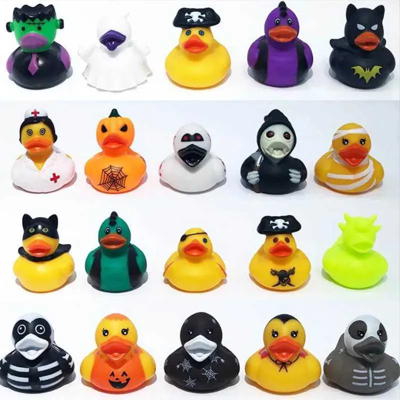 Brinquedos de banho de bebê 5-30pcs Halloween Vinyl Duck Toys Baby Bathing Water brincar brinquedo pequeno pato flutuante brinquedos halloween ornamentos