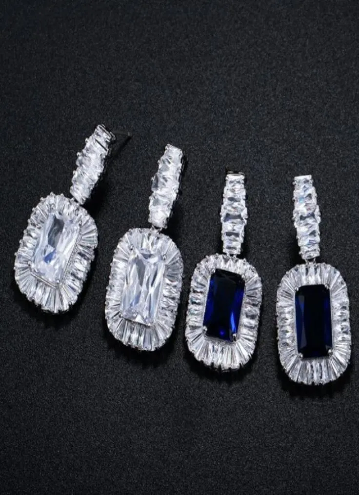Choucong Brand New Luxury Jewelry 925 Sterling Silver Blue Blue Sapphire CZ Diamond Gemastones Party Femmes de mariage Boucle d'oreille de mariage pour LOV2076269