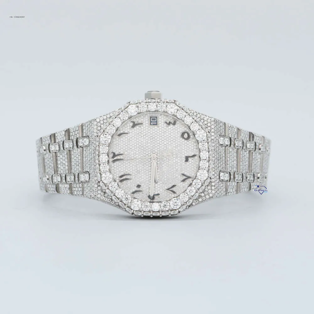 Klassieke herenvorm Beste aangepaste ontwerp in roestvrijstalen lab gekweekt rond briljante gesneden diamanten pols horloge
