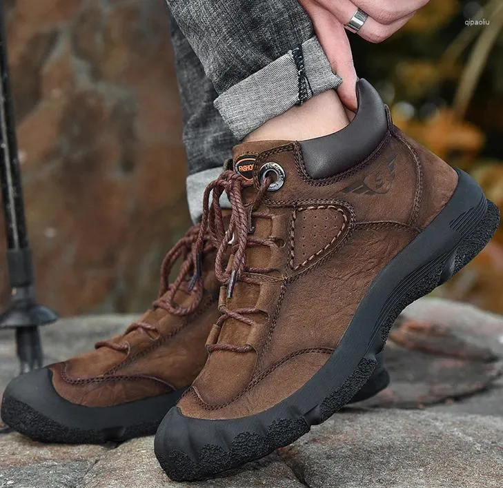 Casual Shoes Men Genuine Leather Hiking Waterproof Outdoor Sport Mountain Athletic Large Size