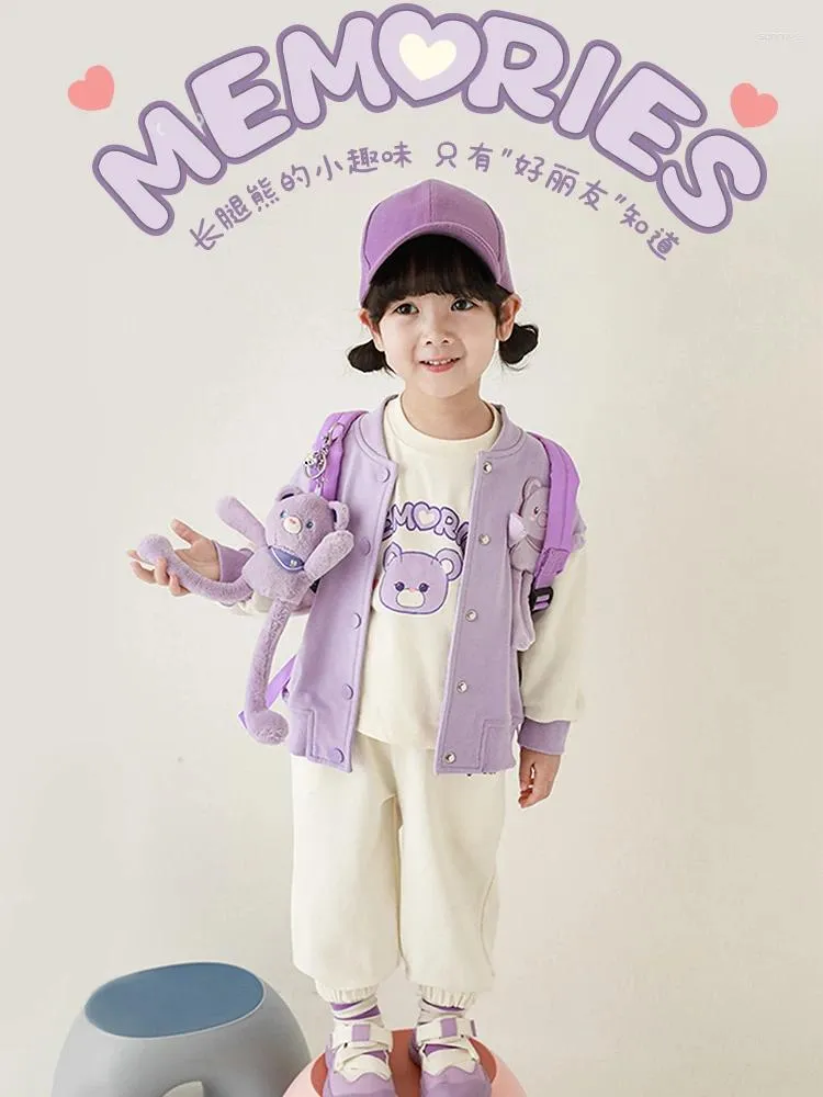 Vêtements Ensemble de dessins de dessins de filles mignonnes mignonnes poupées tridimensionnelles poupées pour enfants sweat-shirt de sport de printemps costume bébé