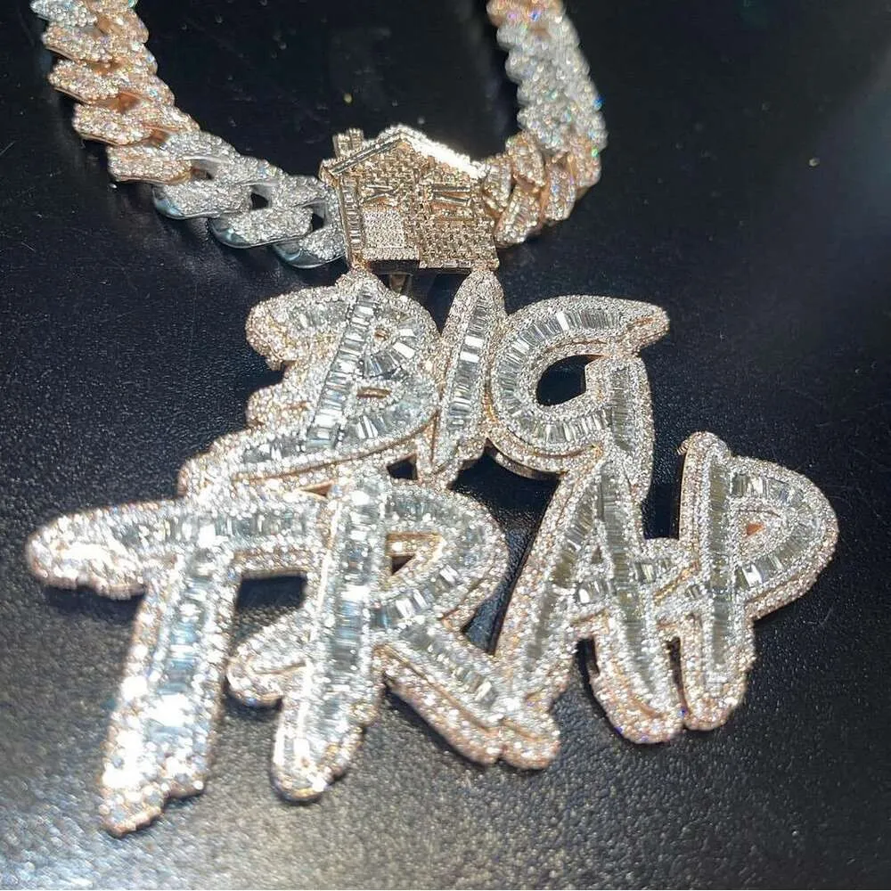 Ny anpassad Iced Pop Hip Hop VVS Moissanite Diamond i kombination med S Sterling Sier Pendant Necklace