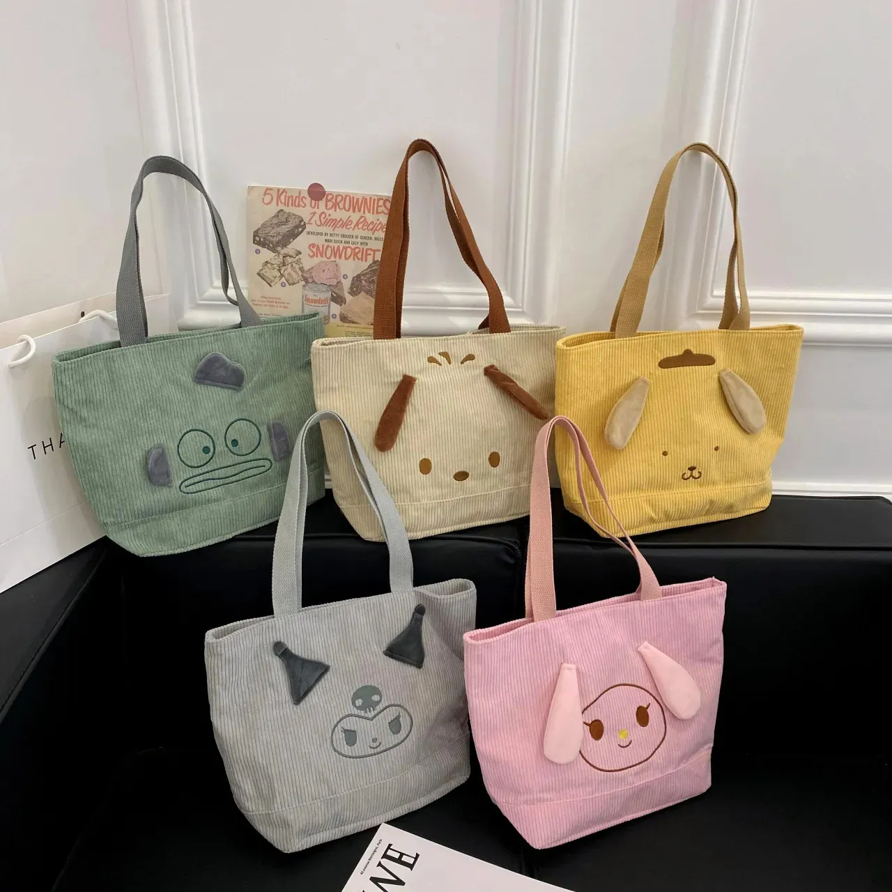 Kawaii Canvas Bag Kuromi Cinnamoroll Damen -Umhängetaschen lässige Einkaufstasche mit großer Kapazität
