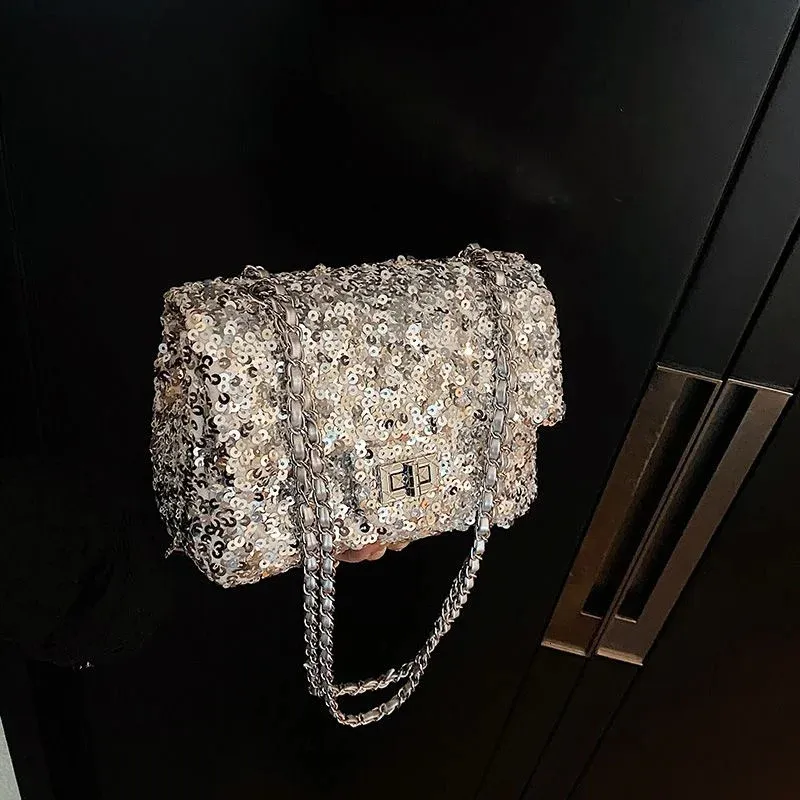 Женские мини -блестки сумочки серебряная сумка маленькая тота