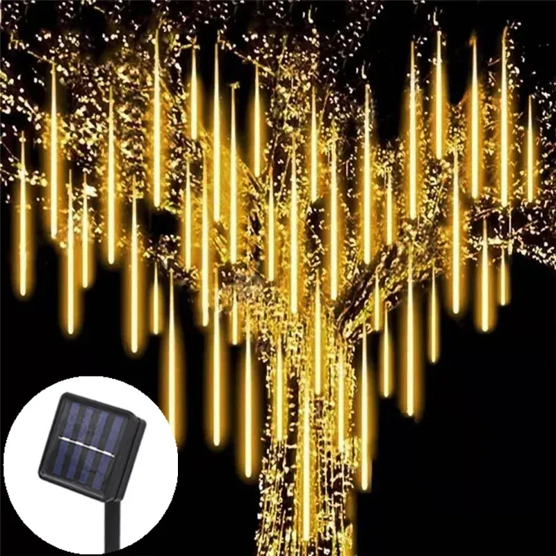 Decorações solar led luminja ao ar livre meteor laços de chuva decoração de jardim à prova d'água guirlanda de rua ao ar livre decoração de natal decoração de natal