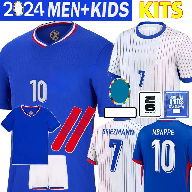 24 25 Eur0 Cup French Jersey MBAPPE THURAM DEMBELE COMAN SALIBA KANTE Maillot De Maillots GRIEZMANN Kids Full Sport Sets With Socks Football Shirt Size 16-28