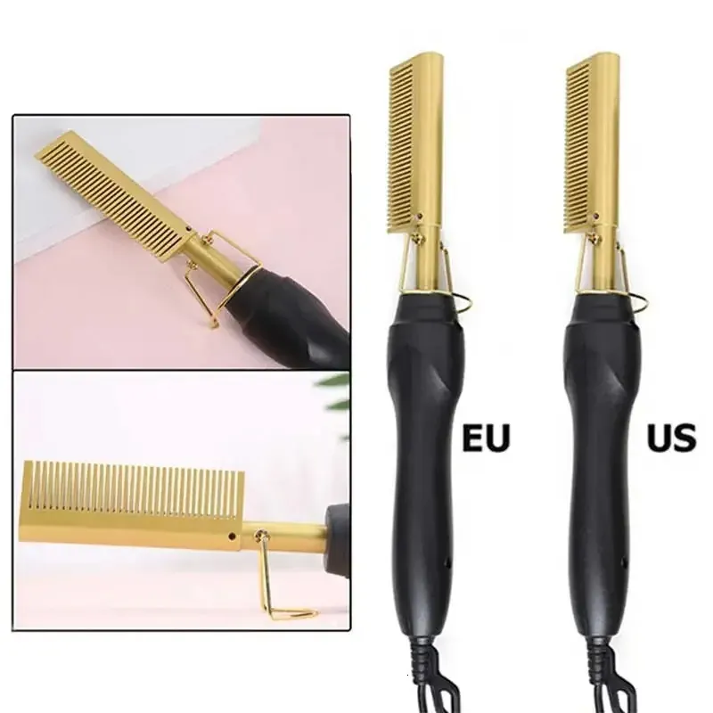 Sおよびアフリカンヘアフラットアイアン用のストレートナー剤をcomby Straighting fast heating Strietning Brush Straight Curler Roller Styler Tool 240423