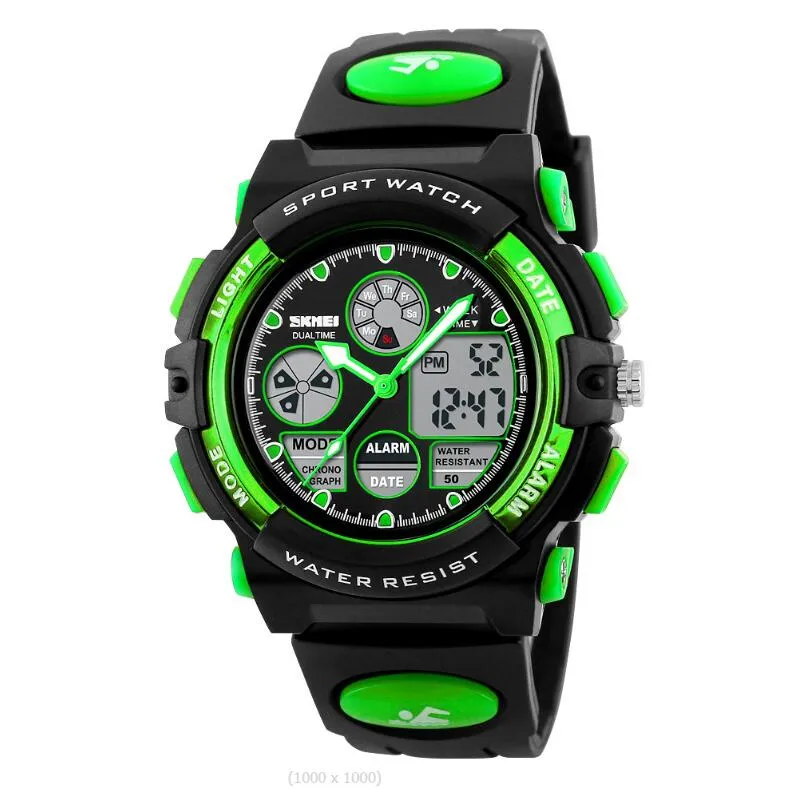 Barnklockor Dual Movement Children's Electronic Watch Student Multifunktionell Glow-in-the-Dark Waterproof Electronic Watch LED Watch Men