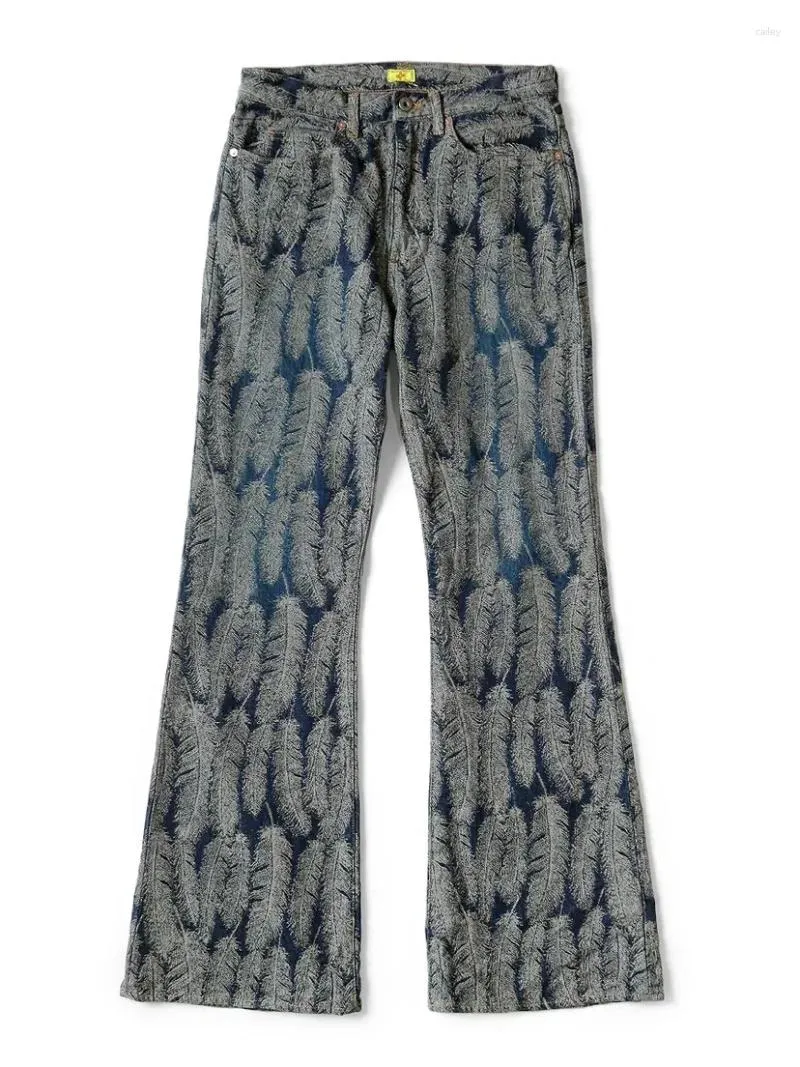 Herrenhosen japanischer Stil Hirata und Hiroshi Casual Denim Jacquard Feather Damen, die ausgestattet sind, lose vielseitig